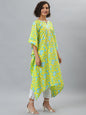 Janasya Women's Yellow Cotton Floral Print Casual Kaftan Kurta