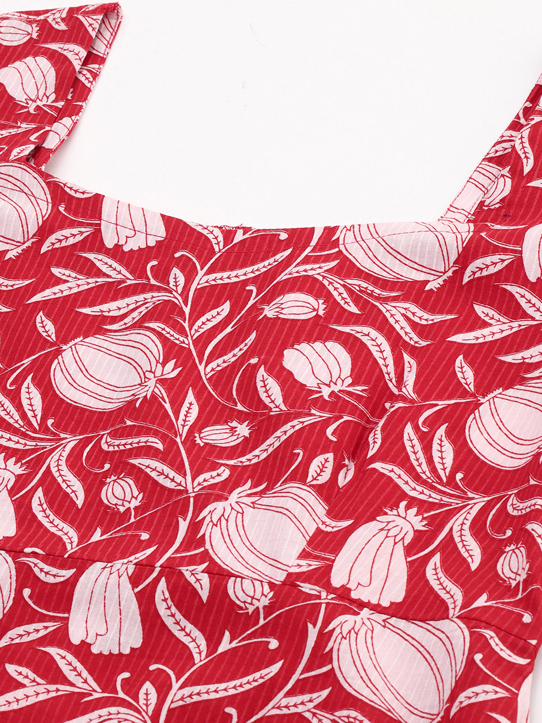 Janasya Women's Red Cotton Floral Printed A-line Western Dress