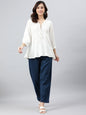 Janasya Women's White Rayon Solid Flared Top