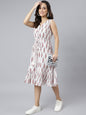 Janasya Women's White Cotton Ethnic Motifs Flared Western Dress