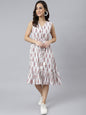Janasya Women's White Cotton Ethnic Motifs Flared Western Dress
