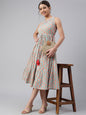 Janasya Women's Mint Green Cotton Floral Printed Tiered Western Dress