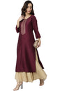 Janasya Wine Poly Silk Solid Straight kurta