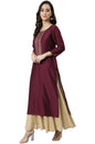 Janasya Wine Poly Silk Solid Straight kurta