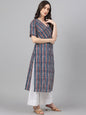 Janasya Women's Navy Blue Cotton Geometric Printed Casual Straight Kurta