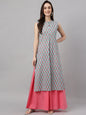 Janasya Women's Aqua Blue Cotton Botanical Printed Casual Straight Kurta