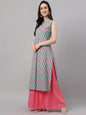 Janasya Women's Aqua Blue Cotton Botanical Printed Casual Straight Kurta