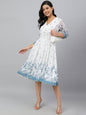 Janasya Women's White Georgette Digital Printed Flared Western Dress