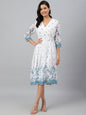Janasya Women's White Georgette Digital Printed Flared Western Dress