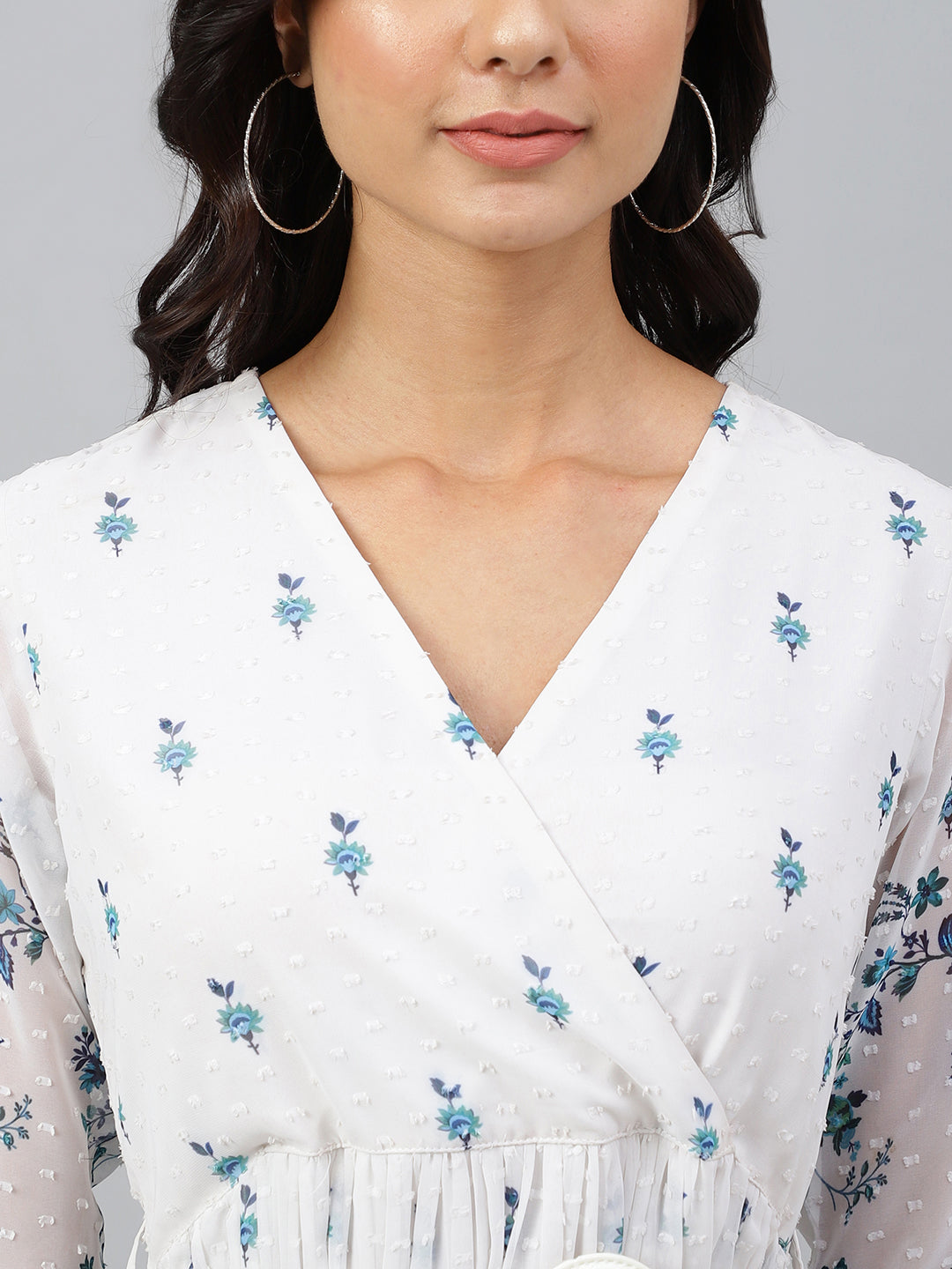 Janasya Women's White Georgette Digital Printed Flared Western Dress
