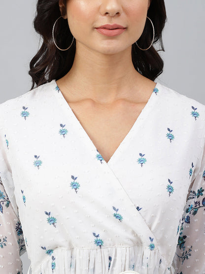 Janasya Women's White Georgette Digital Printed Flared Western Dress