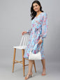 Janasya Women's Sky Blue Georgette Floral Printed Flared Western Dress