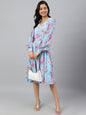 Janasya Women's Sky Blue Georgette Floral Printed Flared Western Dress