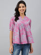 Janasya Women's Pink Georgette Digital Print Flared Top