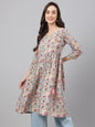 Janasya Women's Beige Cotton Floral Printed Casual Angrakha Kurta