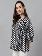 Janasya Women's Black Cotton Polka Print Casual Peplum Top
