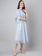 Janasya Women's Blue Georgette Floral Printed Flared Western Dress