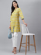 Janasya Women's Yellow Cotton Floral Print Casual Empire Tunic