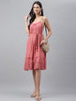 Janasya Women's Pink Cotton Schiffli Flared Western Dress