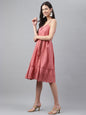 Janasya Women's Pink Cotton Schiffli Flared Western Dress