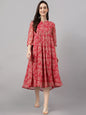 Indian Clothing Janasya Women's Dark Pink Chiffon Lurex Floral Printed Flared Casual Dress