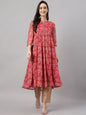 Indian Clothing Janasya Women's Dark Pink Chiffon Lurex Floral Printed Casual flared Kurta