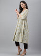 Janasya Women's Light Yellow Cotton Floral Printed Party Flared Kurta