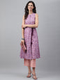 Janasya Women's Lavender Cotton Floral Printed Casual A-Line Kurta