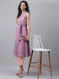 Janasya Women's Lavender Cotton Floral Printed Casual A-Line Kurta