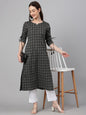 Janasya Women's Black Cotton Woven Design Casual Straight Kurta