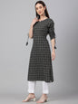 Janasya Women's Black Cotton Woven Design Casual Straight Kurta