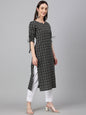 Janasya Women's Black Cotton Woven Design Casual Straight Kurta
