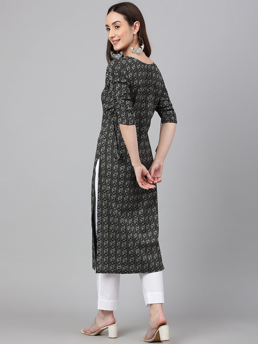 Janasya Women's Black Cotton Woven Design Casual Straight Kurta