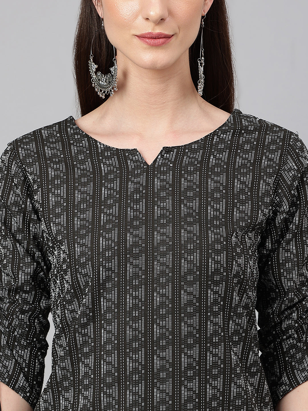 Janasya Women's Black Cotton Woven Design Casual Straight Kurta