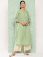 Janasya Women's Sage Green Dobby Cotton Solid Casual Empire Kurta