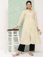 Janasya Women's Off White Dobby Cotton Solid Casual A-Line Kurta