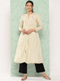 Janasya Women's Off White Dobby Cotton Solid Casual A-Line Kurta