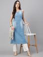 Janasya Women's Light Blue Denim Solid Casual Straight Kurta
