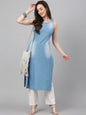 Janasya Women's Light Blue Denim Solid Casual Straight Kurta