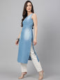 Janasya Women's Light Blue Denim Solid Casual Straight Kurta