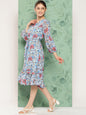 Janasya Women's Sky Blue Georgette Digital Printed A Line Casual Dress
