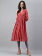 Janasya Women's Pink Dobby Chiffon Self Design Casual Empire Kurta