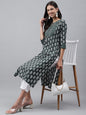 Janasya Women's Dark Green Cotton Ethnic Motifs Casual Straight Kurta