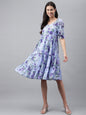 Janasya Women's Lavender Georgette Floral Printed Tiered Casual Dress