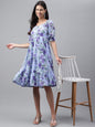 Janasya Women's Lavender Georgette Floral Printed Tiered Casual Dress