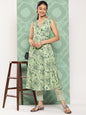 Janasya Women's Light Green Crepe Digital Printed Casual Angrakha Kurta