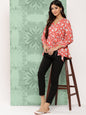 Janasya Women's Orange Crepe Digital Floral Print Casual Peplum Top