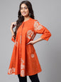 Janasya Women's Orange Cotton Floral Printed Casual Flared Tunic