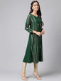 Janasya Women's Green Crepe Foil Printed Casual A-Line Kurta