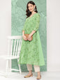 Janasya Women's Light Green Georgette Digital Floral Printed Festive Flared Kurta